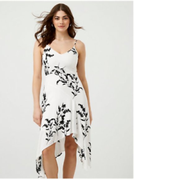 Le Chateau PLUS SIZE Floral Crêpe V-Neck Flowing Black White Summer Dress NWT - Picture 1 of 9